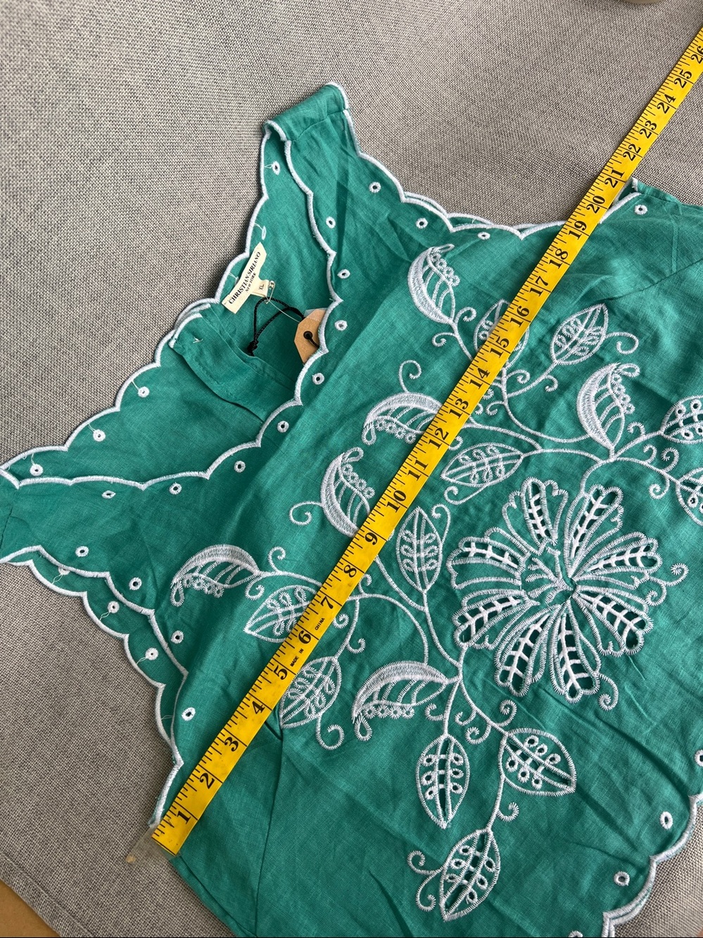 Christian Siriano embroidered eylet scalloped crop top green white size XL NWT - Picture 8 of 10